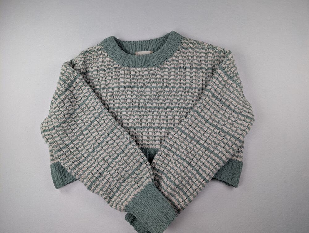 Altar’d State Sage Green Cream Textured Chenille Knit Sweater S Cozy